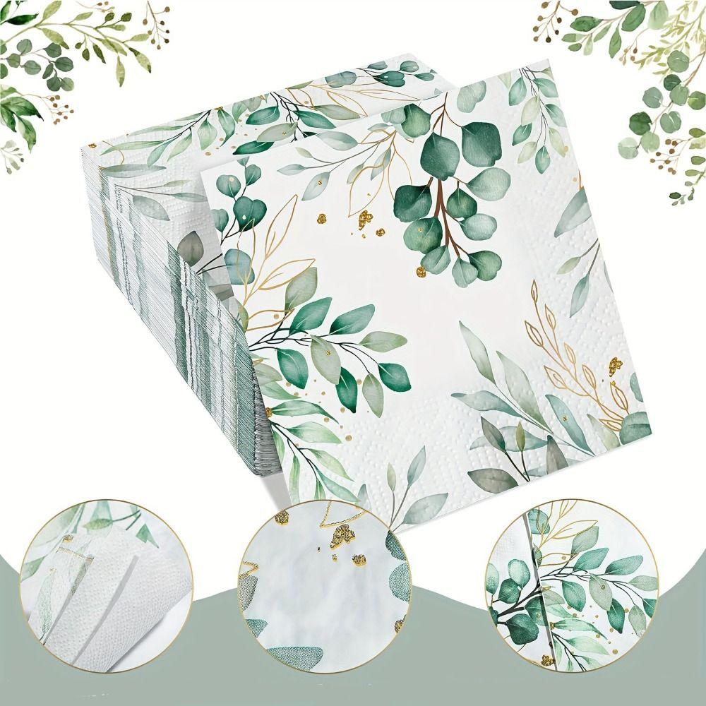 40pcs Green Plant Printed Party Paper Towel 33*33cm Tissue Eucalyptus Paper Napkins  Restaurants
