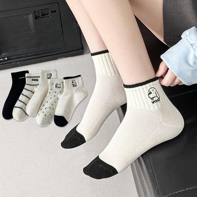 Women's Spring and Summer Thin Striped Cotton Socks, Dog Socks, Short Socks, Trendy Low-top Boat Socks, Versatile Short Socks