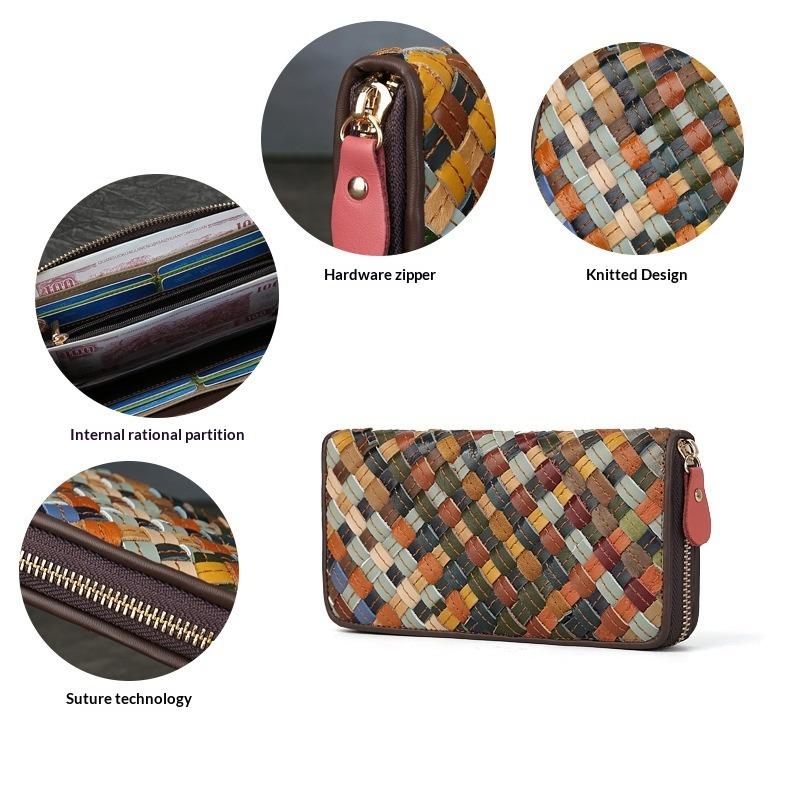 Leather Woven Long Wallet Large Capacity Multi-card Zipper Wallet