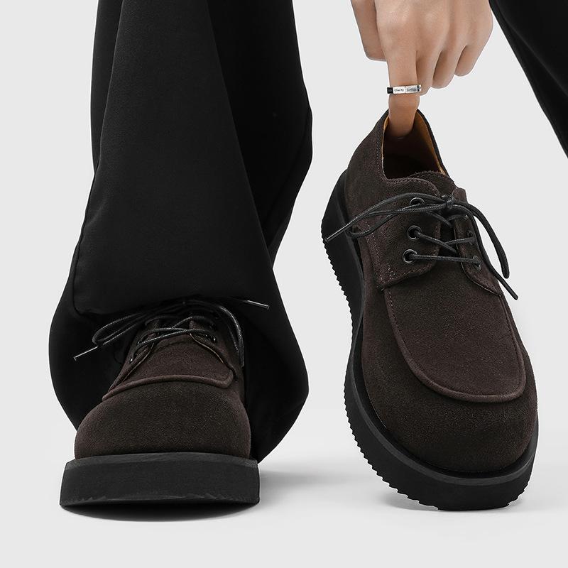 Large size retro derby shoes big head British platform heightening casual leather shoes
