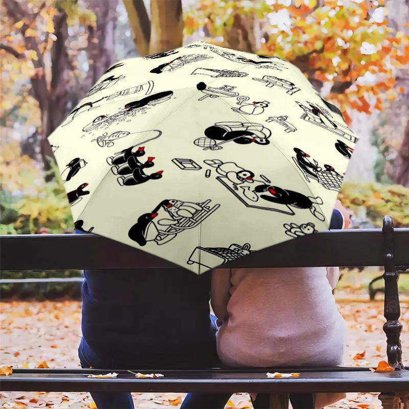 1 PC Automatic Folding Umbrella - Pingu Pattern Portable Foldable Design With 8 Ribs Christmas Birthday Gifts