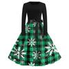 Christmas Print Flare Dress For Women Long Sleeve Dress Hollow Party Casual Dresses
