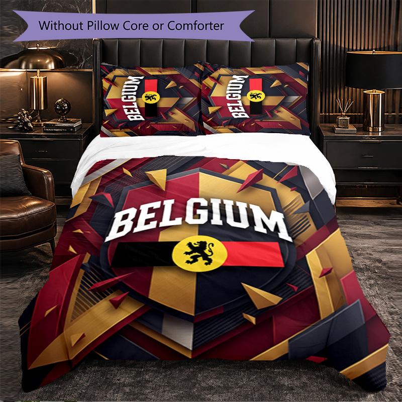 Belgium Football Pattern 3 Pieces Bedding Set Soft Microfiber Duvet Cover with Pillow Cases for Bedroom