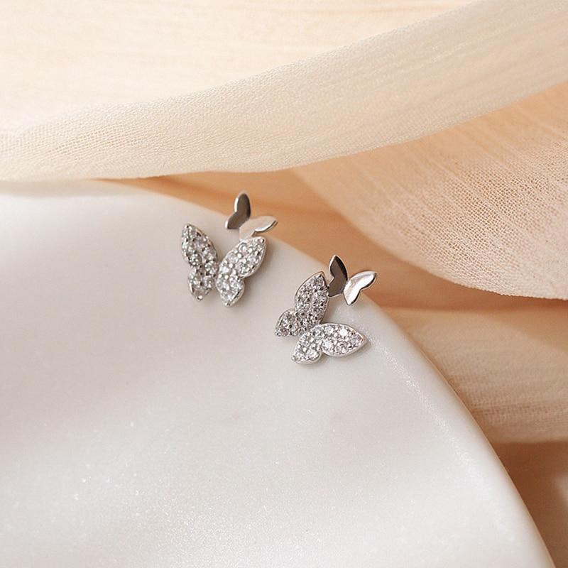 Prevent Allergy 925 Sterling Silver Zircon Butterfly Stud Earrings For Women Jewelry Accessories Pendientes Brincos Eh1293