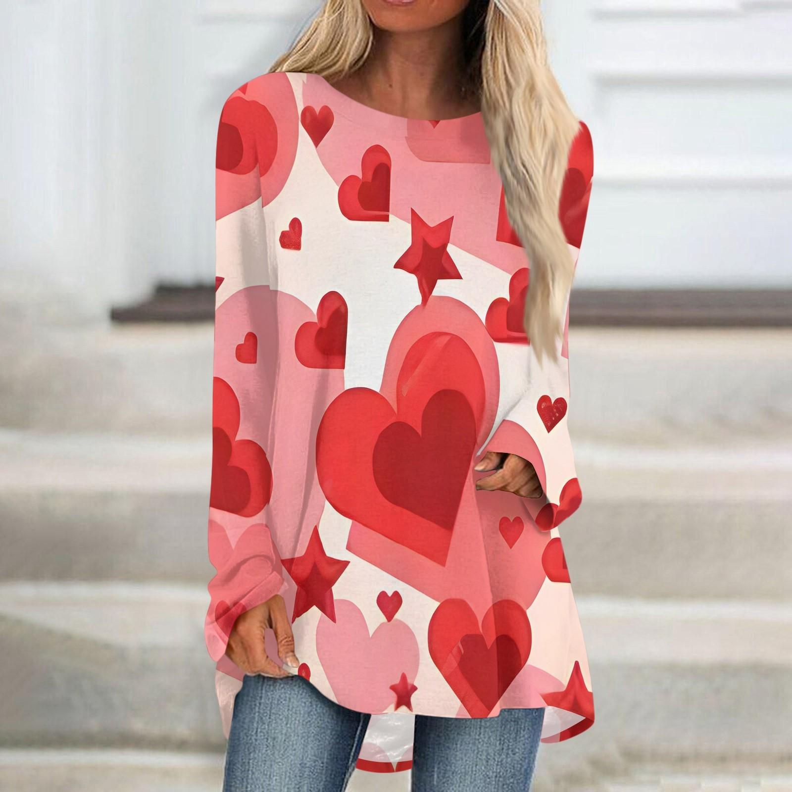 

Женская мода повседневная блузка с длинным рукавом и принтом «Любовь ко Дню святого Валентина», круглый вырез, пуловер M