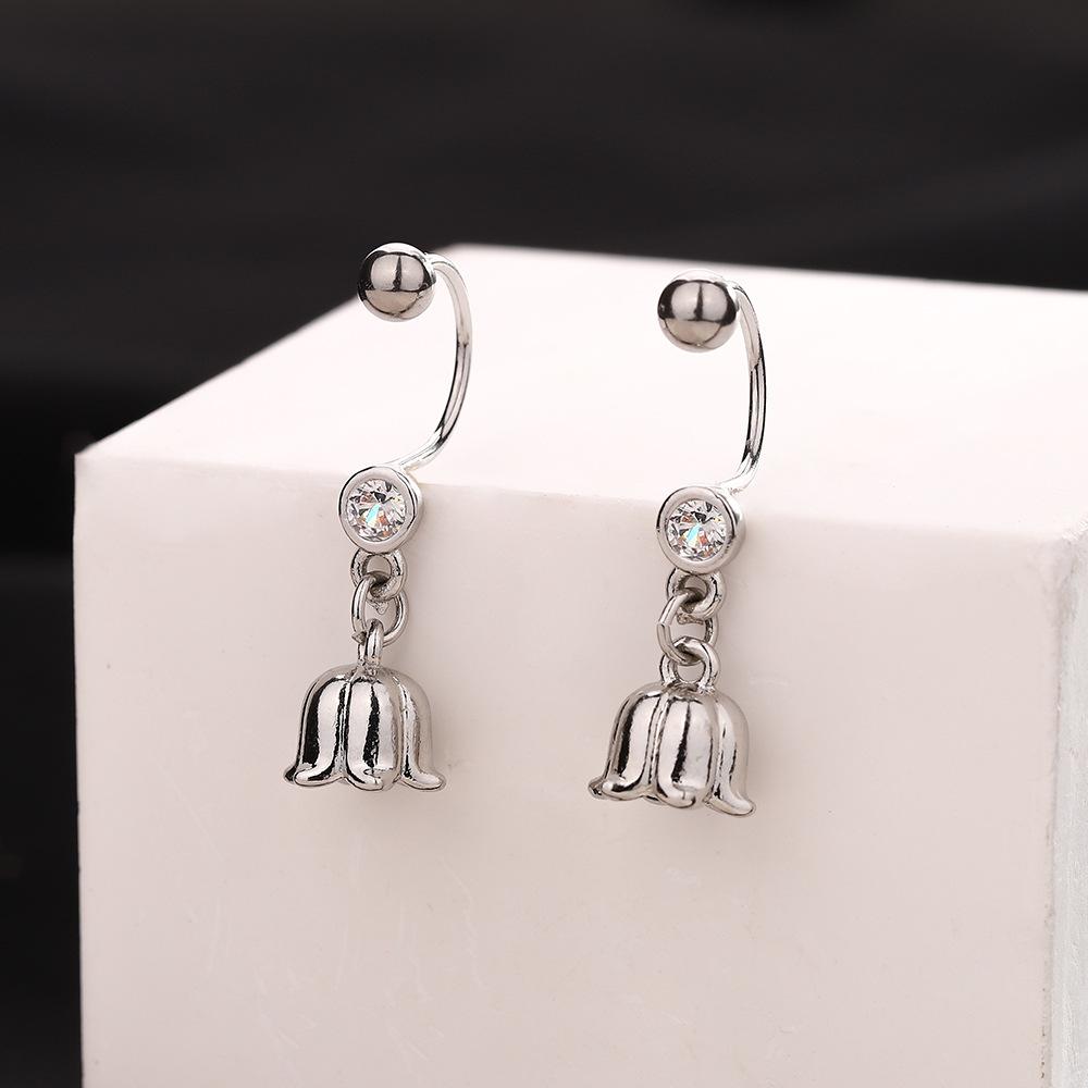 Flash Diamond Lily Of The Valley Flower Ear Hook Sweet And Fresh Mori Flower Earrings Curved Hook Screw Buckle Design Small Flower Earrings