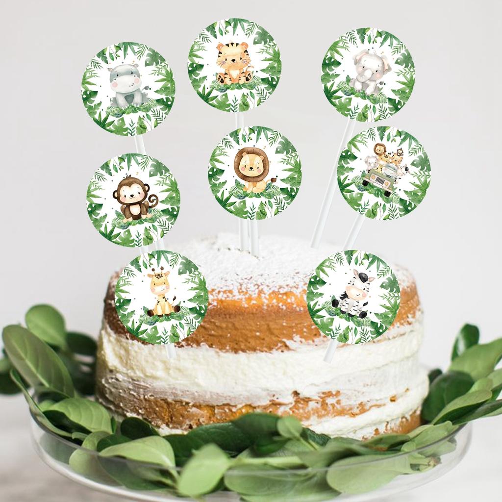 Animal Style Cake Topper Jungle Animal Theme Birthday Party Cake Decor Baby Shower Family Event Party Cake DIY Decor Supplies