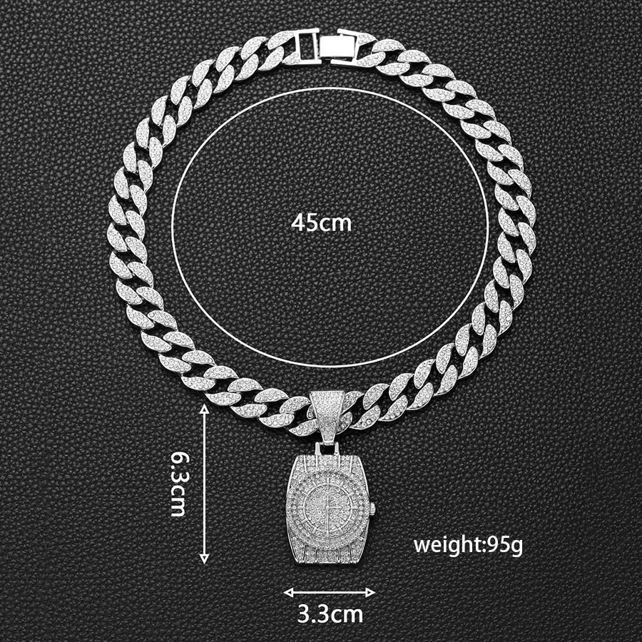 Small and Unique Hip-hop Retro Original Full Diamond Watch Pendant for European and American Men, Versatile Cuban Necklace Accessories