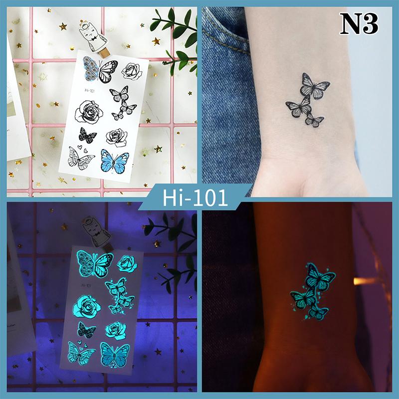 Светящаяся бабочка синяя светящаяся татуировка наклейка кемпинг водонепроницаемая временная татуировка перья одноразовая поддельная татуировка боди-арт