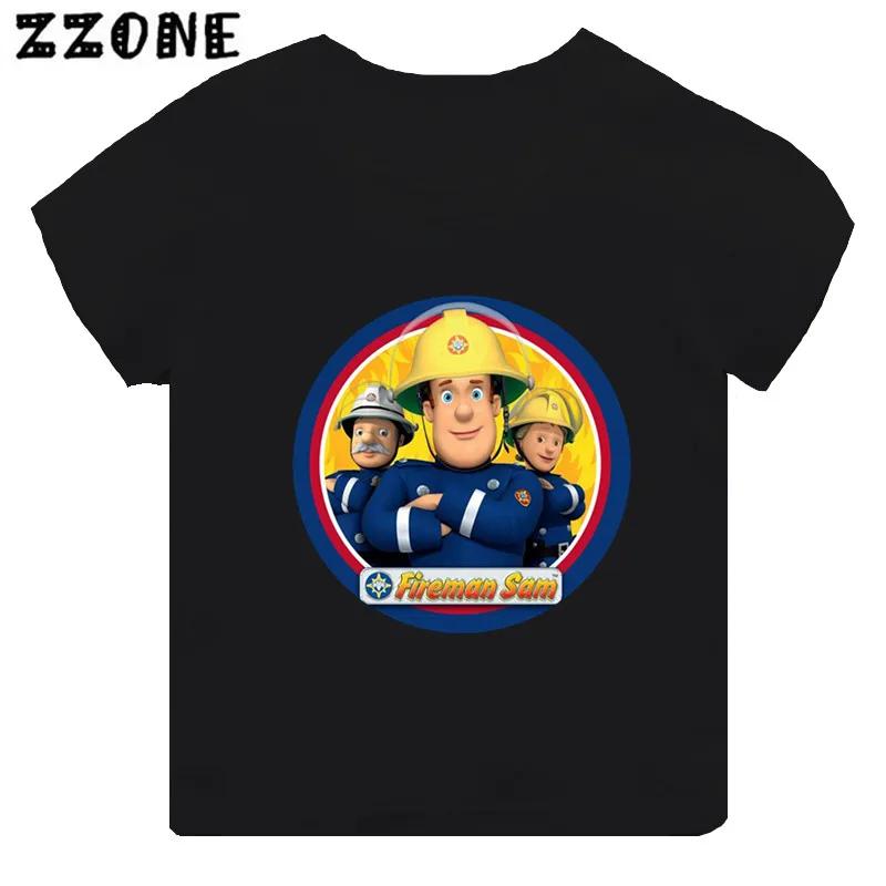 Hot Sale Fireman Sam Print Cartoon Kids Tshirt Funny Girls Clothes Baby Boys Black Short Sleeve T Shirt Children TopsTH2450