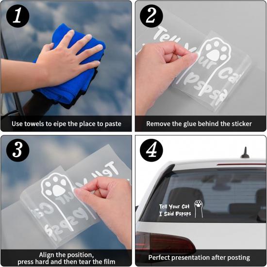 2pcs Tell Your Cat I Said Pspsps Car Vinyl Decal, Cat Paw Kitten Paw Car Sticker Peel and Stick Funny Window Bumper Stickers Self Adhesive Waterproof