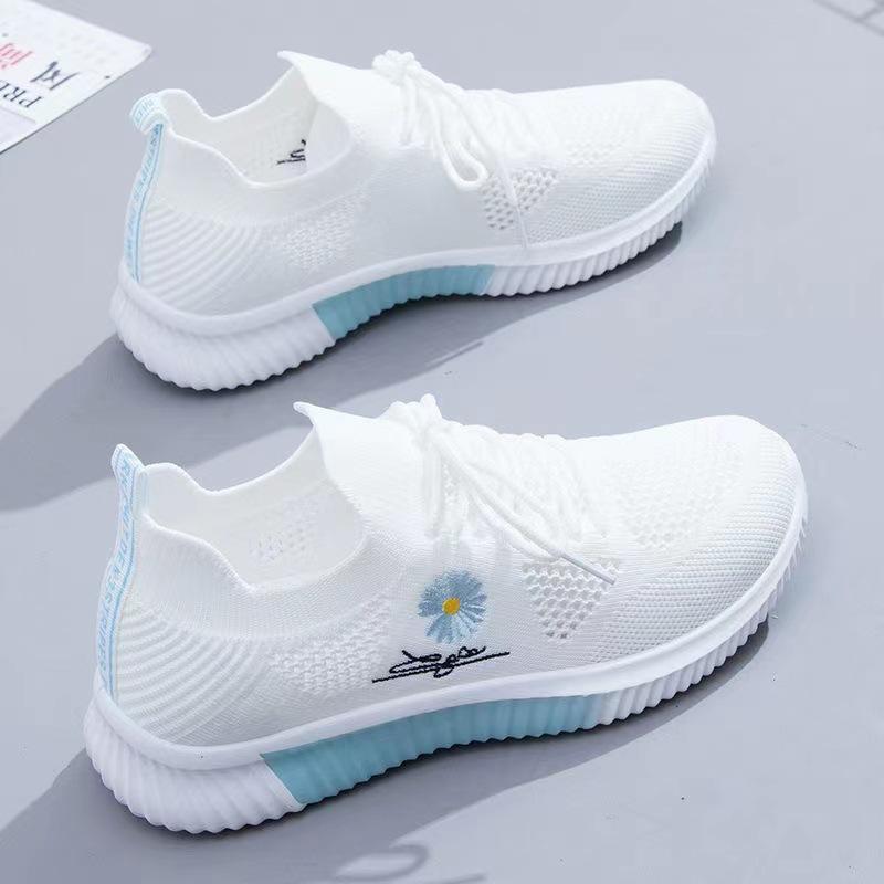 

Summer new fly-woven women s shoes versatile student mesh shoes breathable high-heeled sports shoes casual little white shoes spring 39