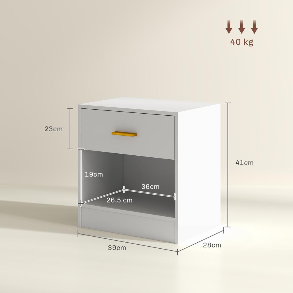 Set Of 2 Nightstands Bedside Table With 2 Drawers And Open Shelves Modern Style 39 X 28 X 41 Cm White