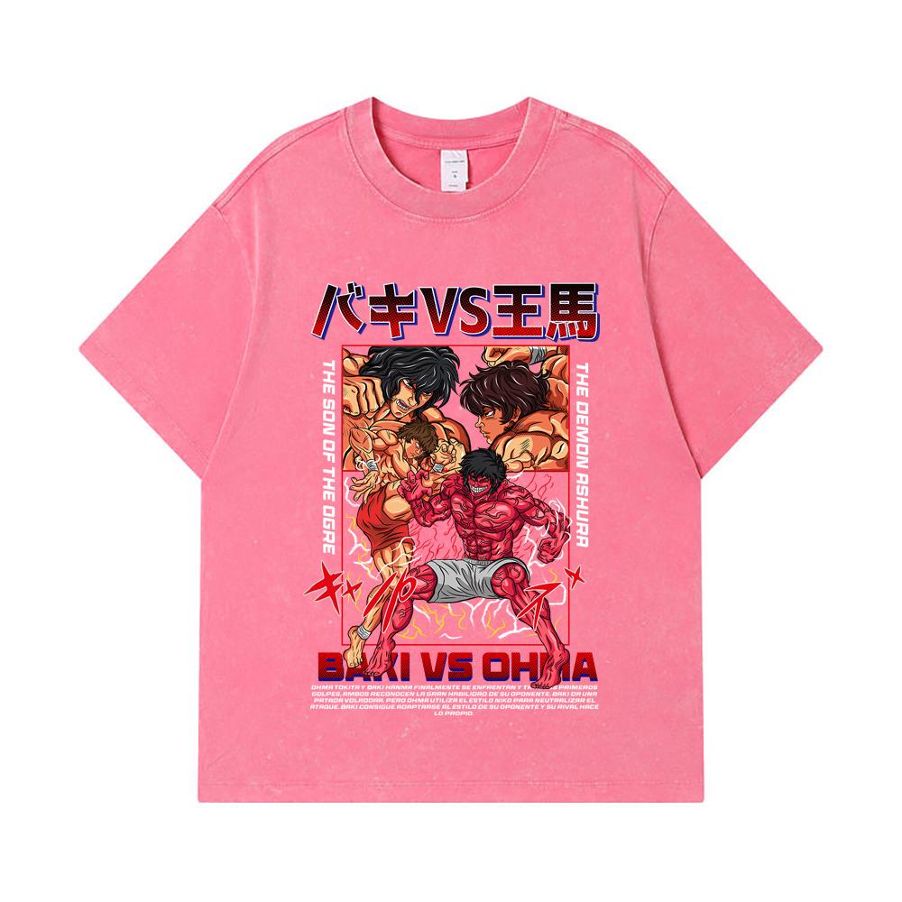 275 GSM Washed T-shirts 100% Cotton Baki V4 Baki Ohma Print Unisex Heavy Cotton T Shirt