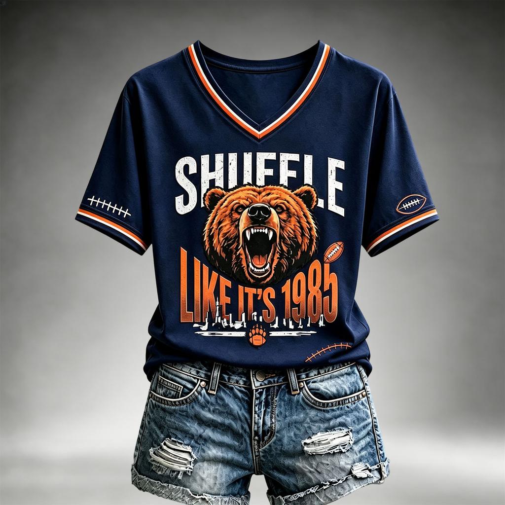 Women's Casual Printed Neck Short Sleeve T-Shirt, Lightweight Breathable Rugby Print Top