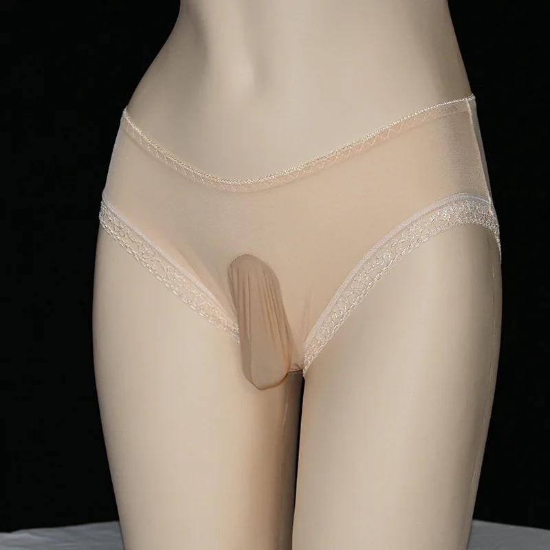 Large Size Sissy Panties Men Mesh Fully Transparent Briefs Silky Smooth Bullet Separation Lingerie Underwear U Convex Underpant