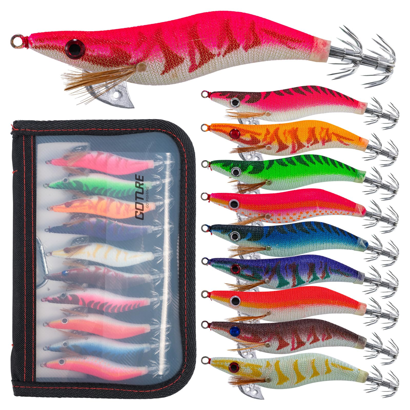 

Goture Egi Eging Lure 10-Piece Set: Built-in Rattle, Luminous, Size 3.5, for Squid and Octopus Fishing.