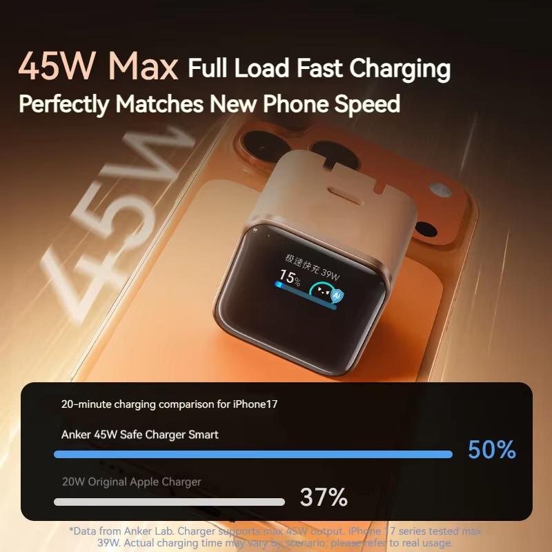 Anker 45W Nano Smart Typ C Ladegerät Schnellladung Faltbarer Stecker Kompaktes Bildschirmdisplay für iPhone 17 Pro Max 16 Pro USB C Ladegerät
