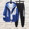 Completo Giacca Pantaloni Set Manica Lunga Coulisse Zip Felpa con Cappuccio Cappotto Pantaloni Casual Uomo Autunno Stampa Lettere Largo Tuta Completo
