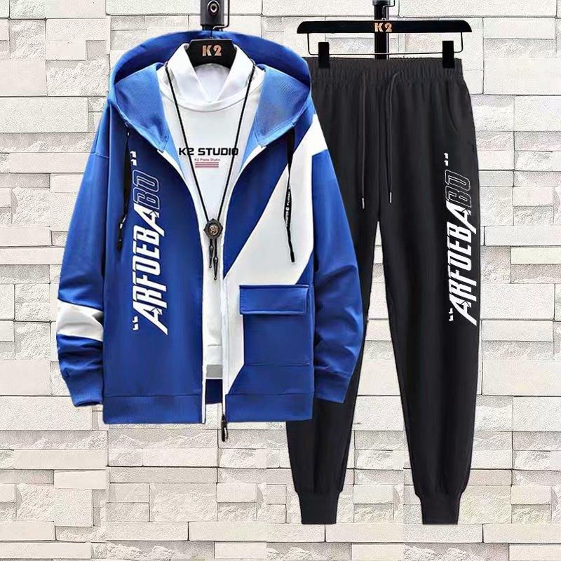 Completo Giacca Pantaloni Set Manica Lunga Coulisse Zip Felpa con Cappuccio Cappotto Pantaloni Casual Uomo Autunno Stampa Lettere Largo Tuta Completo