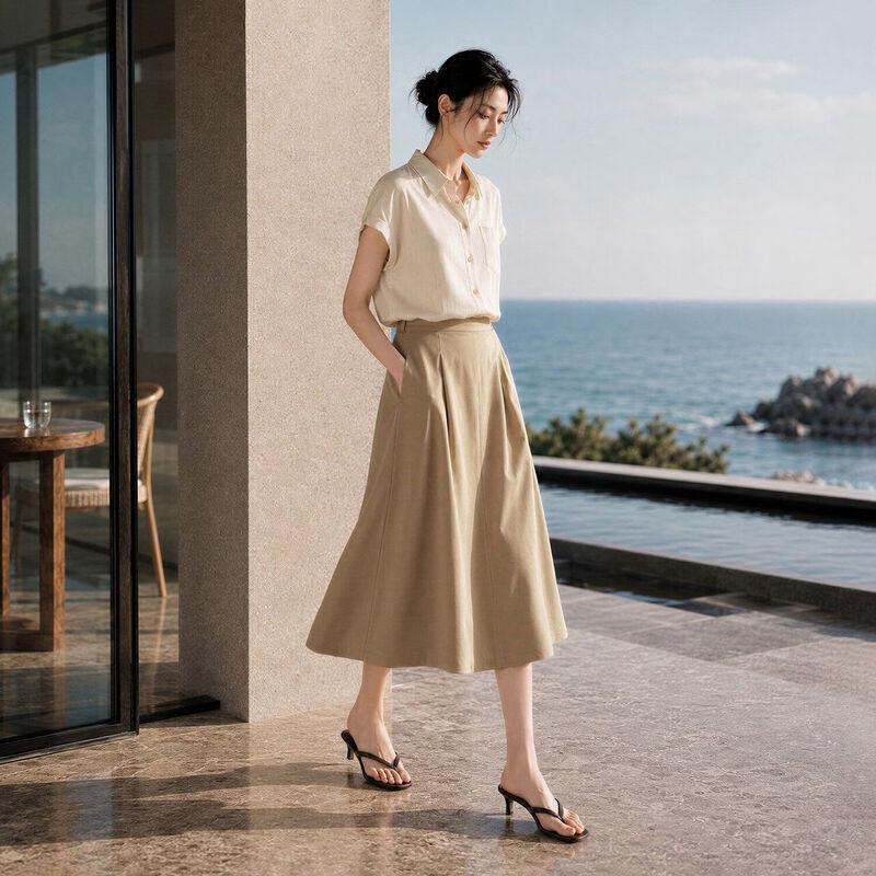 IHIMI Women's Elegant Summer Shirt & Skirt Set