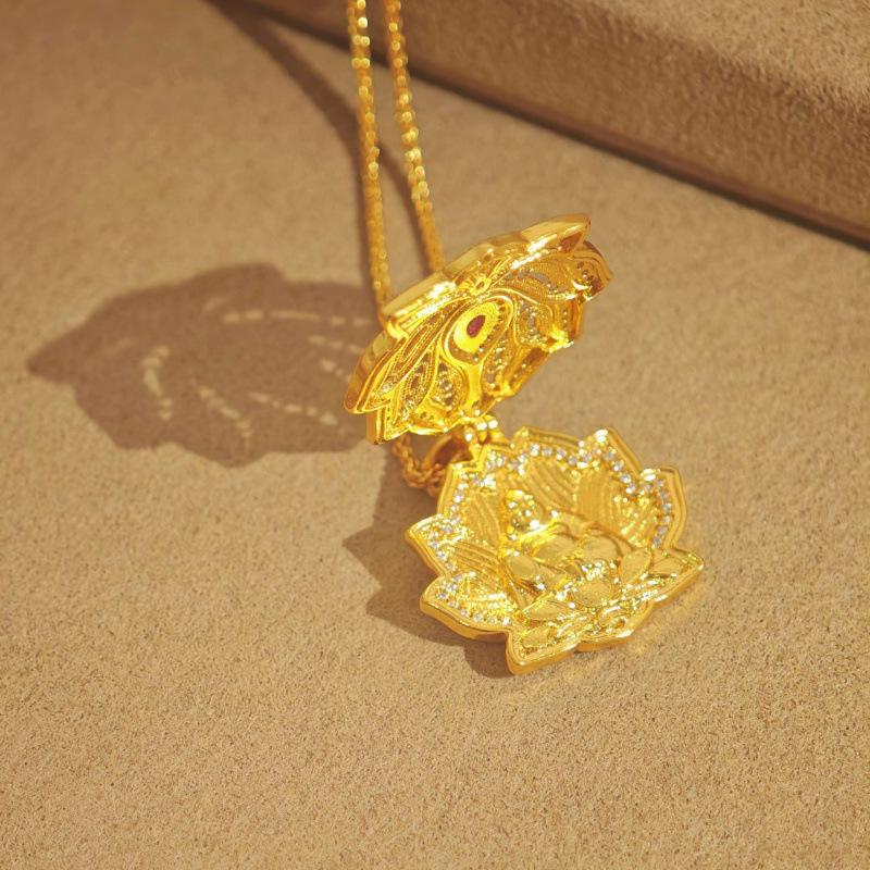 Retro Flower Blooming Buddha Pendant, Lotus Buddha Double-Sided Brushed Necklace, Chinese Style High-End Opening And Closing Necklace.