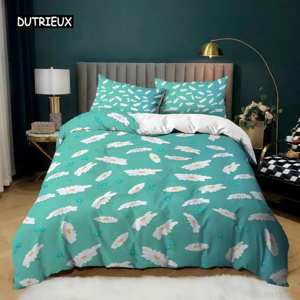 Daisy Duvet Cover Set Natural Daisy Bedding Microfiber Queen King Size Quilt Cover Small Fresh Flower Theme