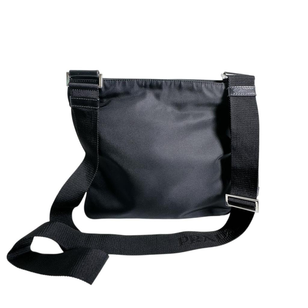 Prada Diagonally Hung Triangle Logo Shoulder Bag Nylon Black Unisex Used