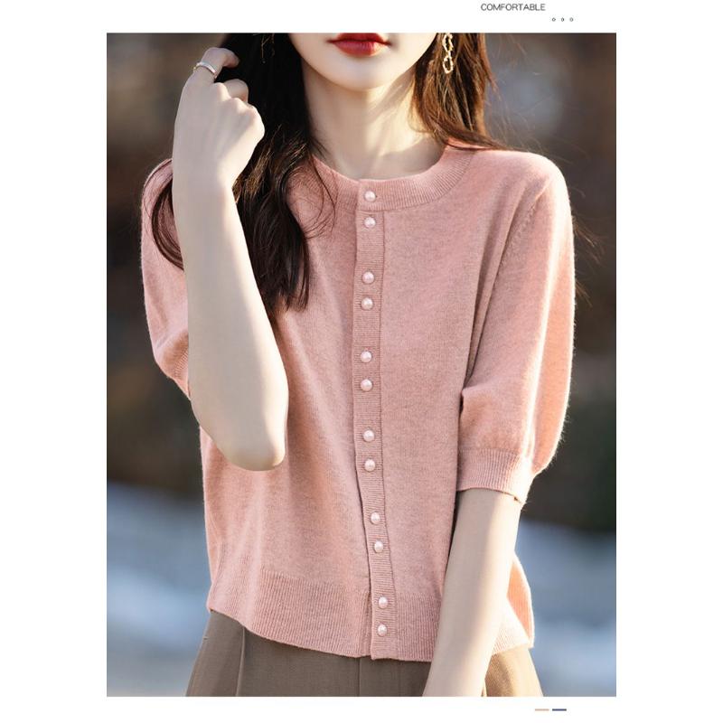 Summer New All Match Striped Knitted Short Sleeve Women's Half Sleeve Knitted Shirt Fashion V-neck Striped Top