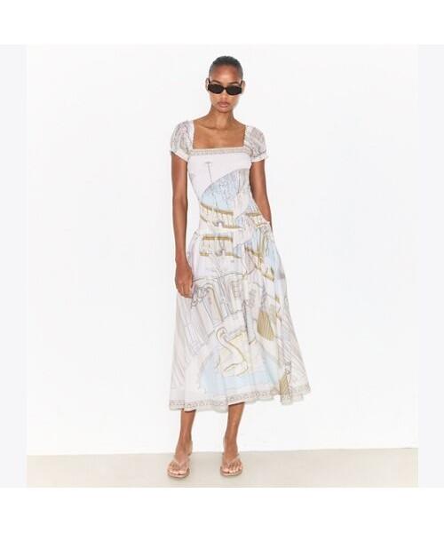 Tolibeochi Printed Smoke Dress - The Full Beige