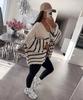 New autumn and winter sweater for women, loose contrasting stripes, reverse bone embroidery, knitted cardigan jacket for women 3583 KTB