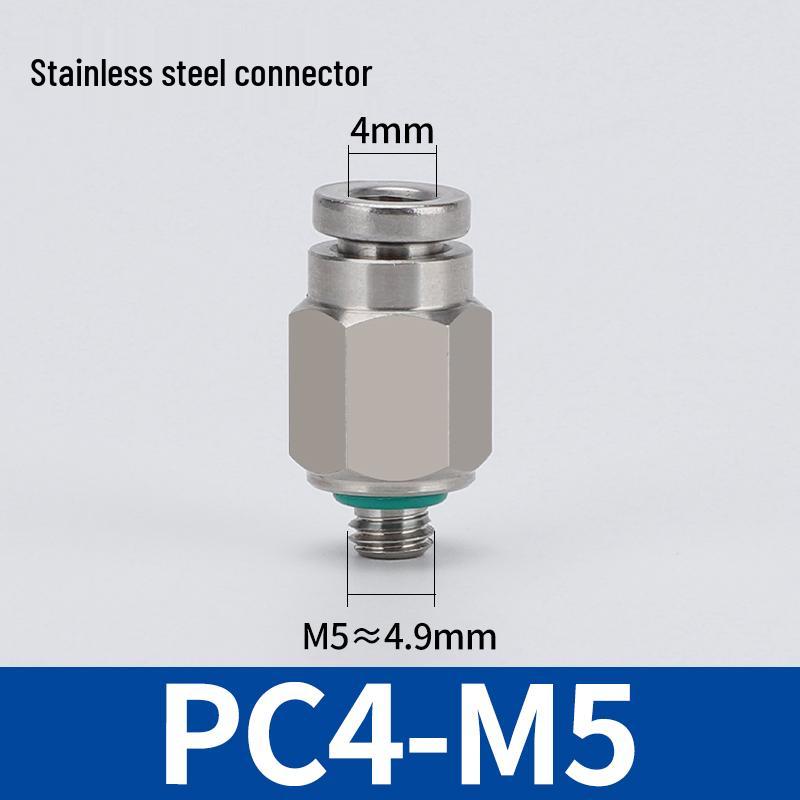 304 Stainless Steel Threaded Pneumatic Air Hose Quick Connect Fitting, PC/PL Options: 8-02, 4-M5, 6-01, 10-03.