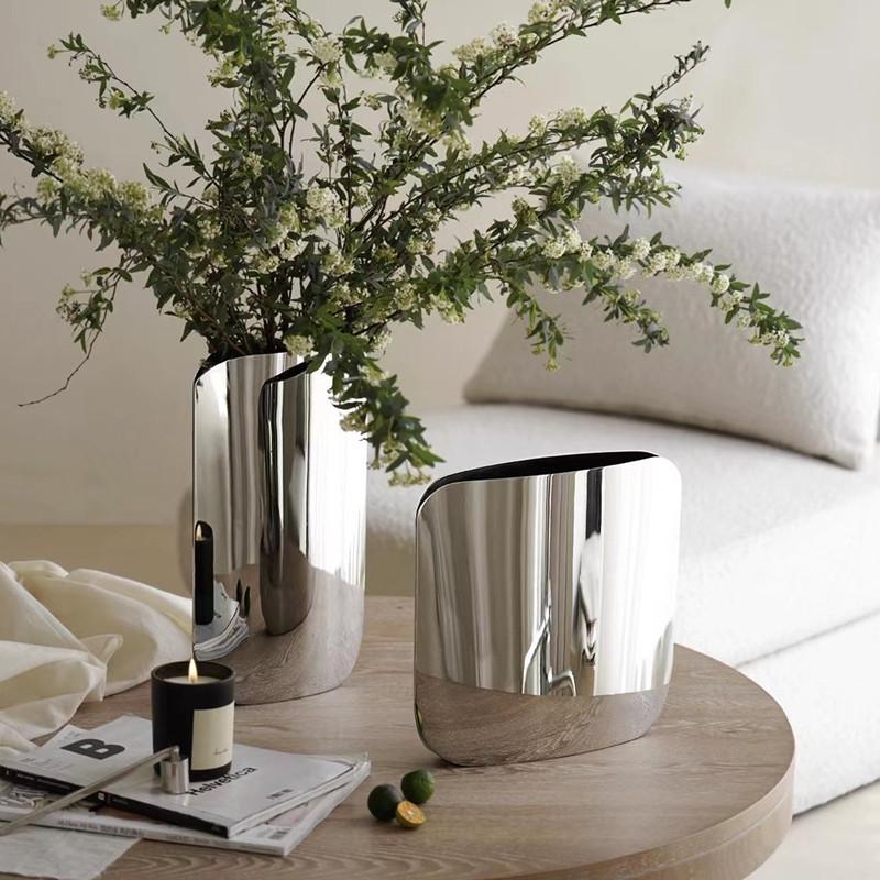 Geometric Irregular Curved Vase, Mirror Stainless Steel Vase, Flower Arrangement Container, Metal Crafts, Home Decoration
