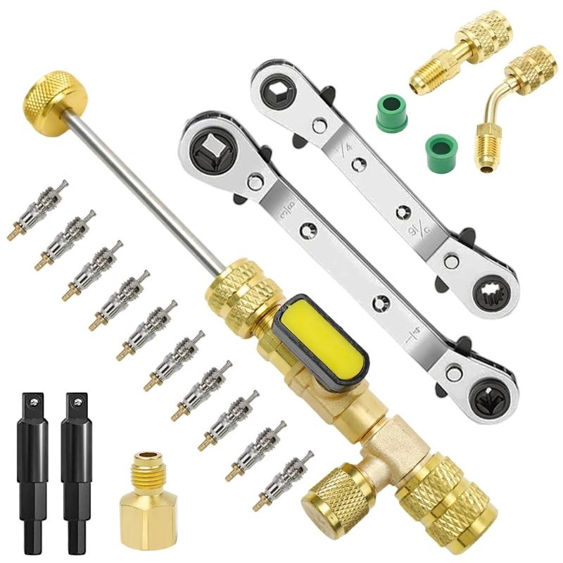 Double Head Square Ratchets Wrenches Set Valves Cores Removal for HVAC Refrigeration Valves Cores Removal & Installation Tool 1