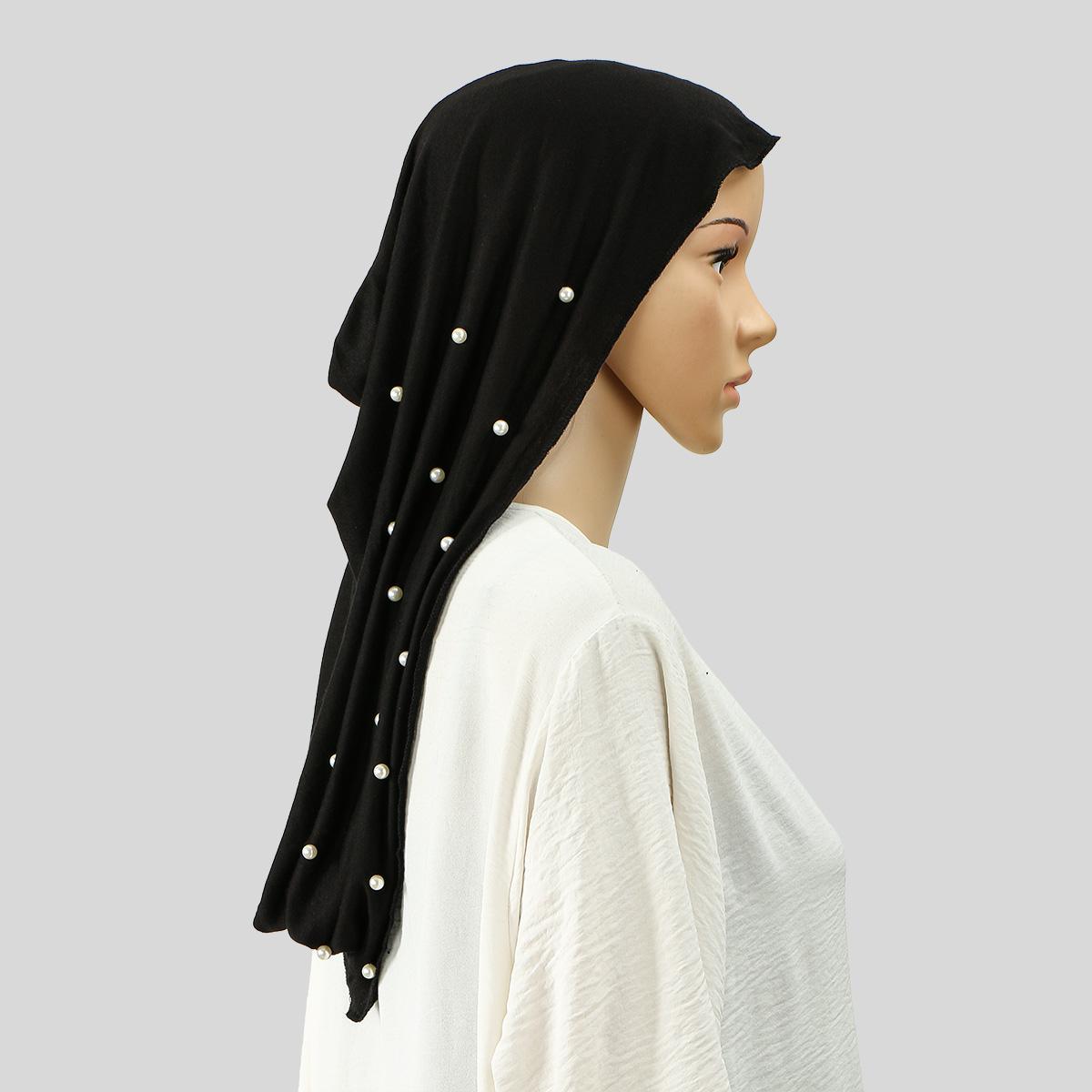 Мусульманский Женский Тюрбан Хиджаб Новый Рамадан Жемчужное Украшение Однотонный Плиссированный Головной Платок Эластичные Шапки-Бини Шапка Хиджаб Классический Платок