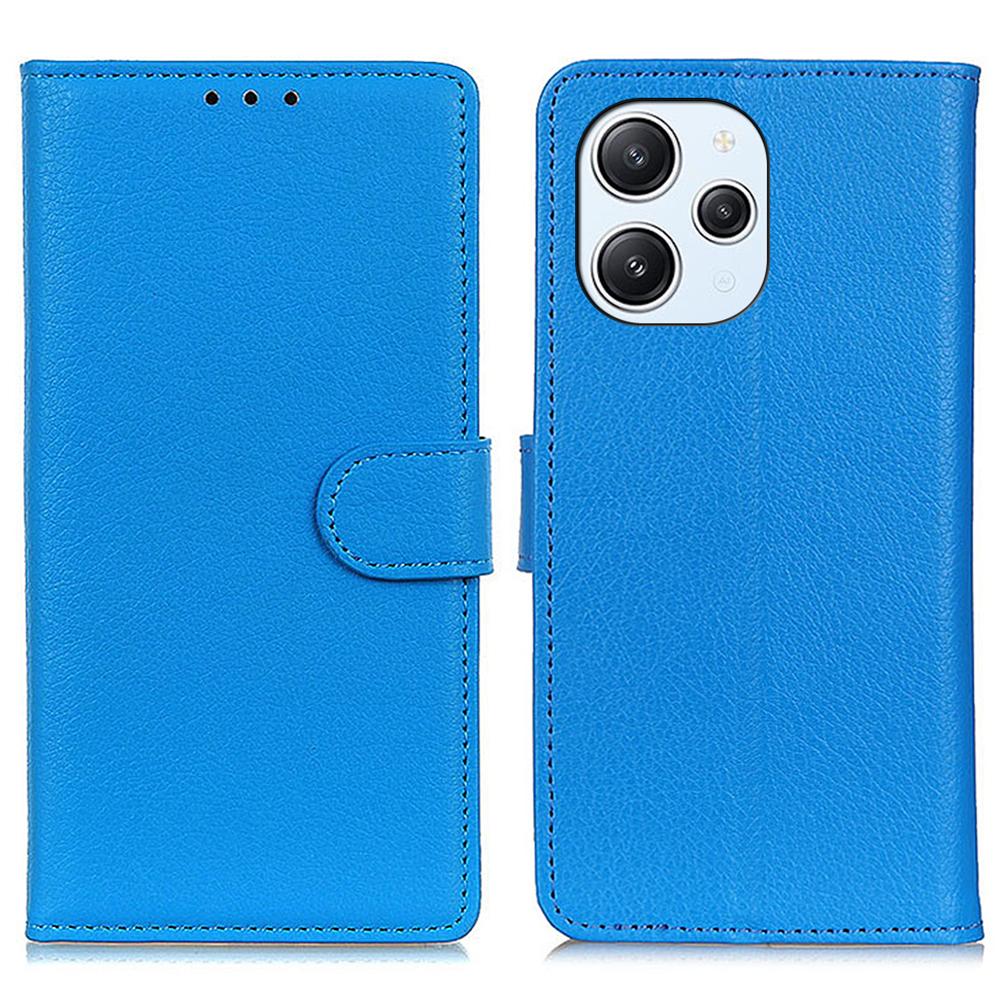 

For Xiaomi Redmi 12 4G Wallet Stand Cover Classic Litchi Texture PU Leather Shockproof Phone Case Blue