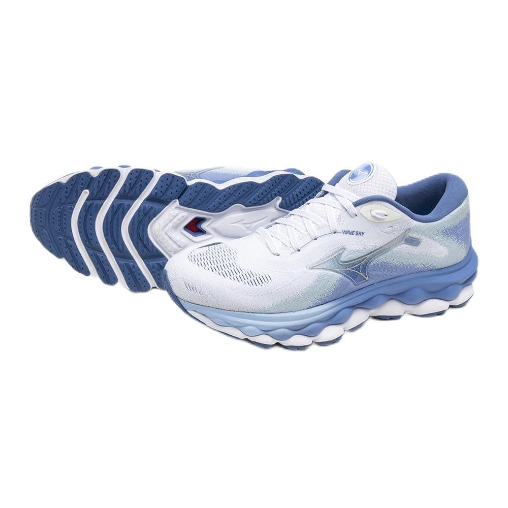 Mizuno Wave Sky 7 Running Thick White X Gray X 2E Shoes, Jogging, Marathon, Training, Sports, Lightweight, Resilient, Sole, Women's, Blue, 23.5 Cm,