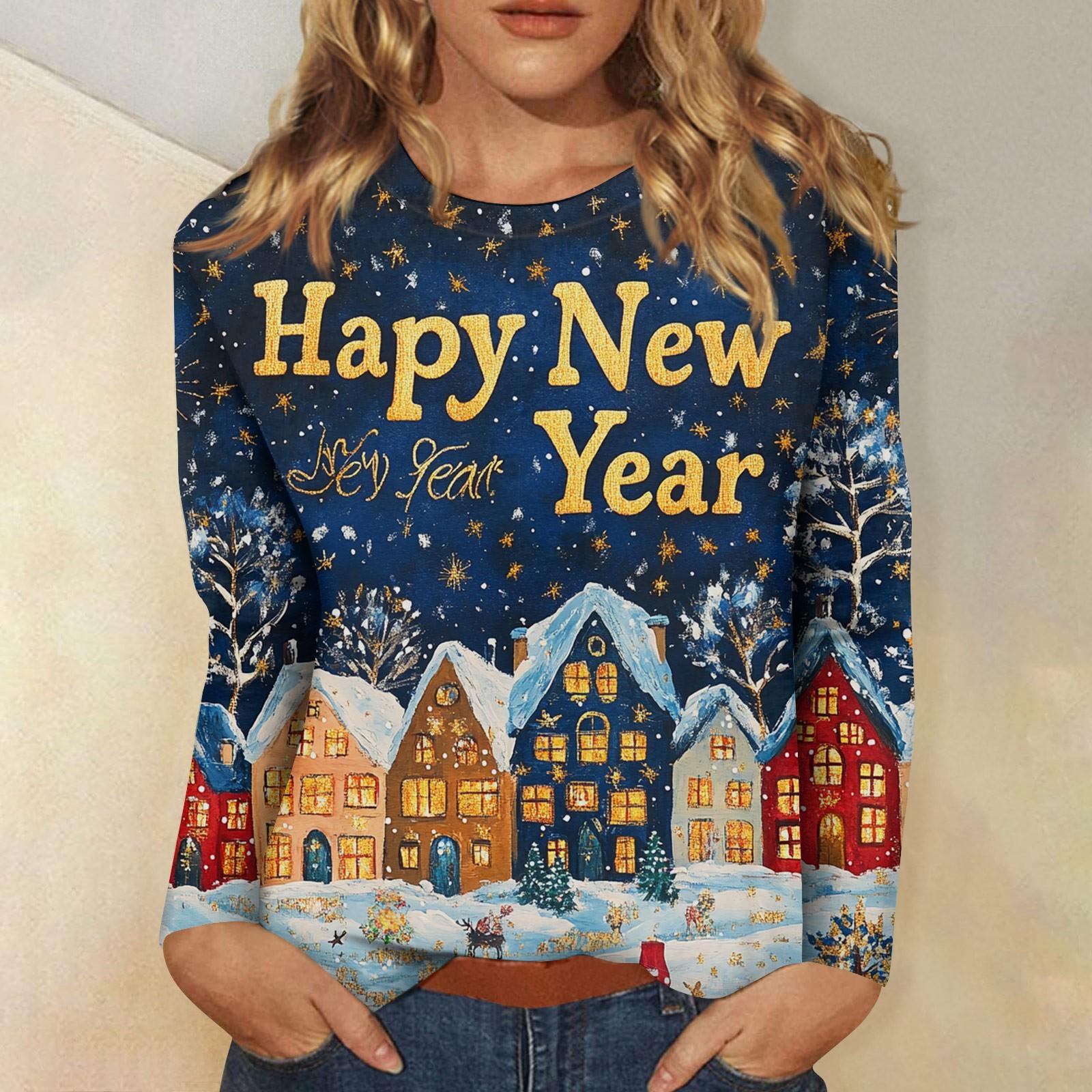 

Женский повседневный модный сексуальный удобный рождественский принт с круглым вырезом и длинными рукавами XXL