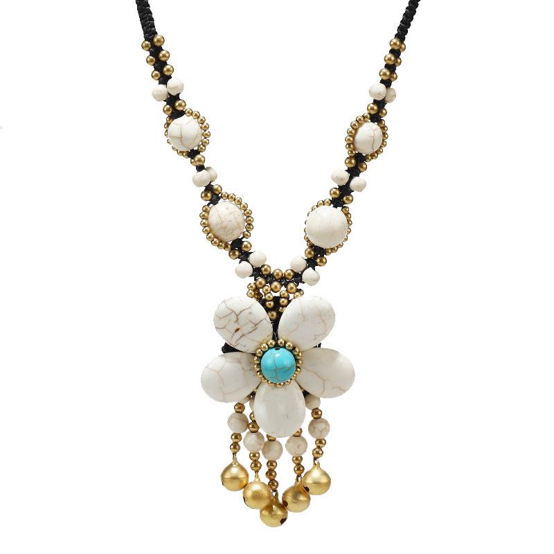 Turquoise Flower Forehead Chain, Retro Tibetan Bell, Fringed Forehead, Eyebrow Pendant, Woven Headdress Necklace, Female.