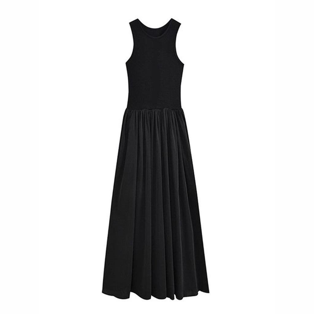 2026 Black Hepburn-Style French Sleeveless Spaghetti Strap Long Dress for Women - Spring/Summer