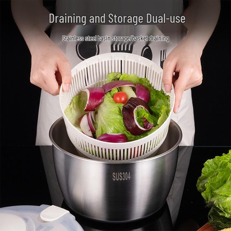 Centrifuga per Insalata e Cesto Disidratatore Manuale in Acciaio Inossidabile