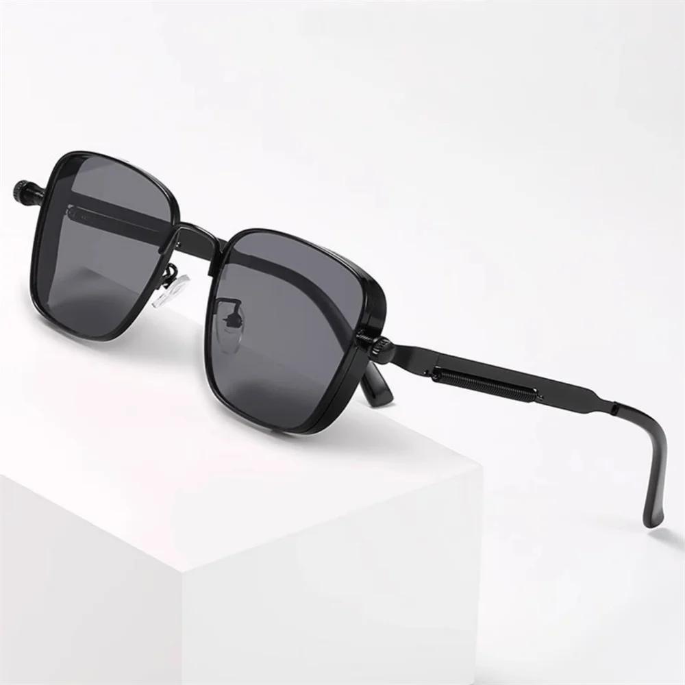 Men's Vintage Steampunk Driving Sun Glasses Square Metal Frame Sun Glasses with Spring Hinges Women Trendy Shades Driver Glasses