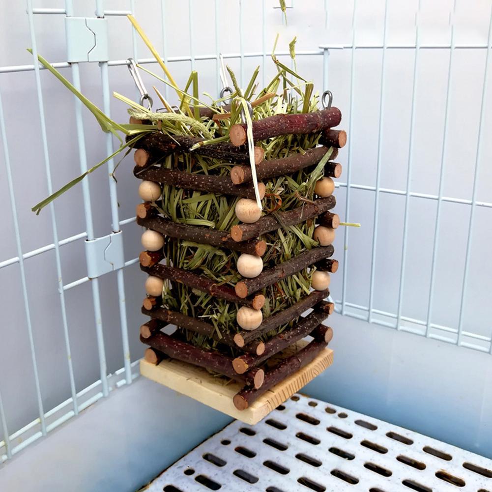 Wooden Hay Rack Bite-resistant Hanging Grass Frame Feeder Pet Supplies For Chinchilla Guinea Pig Rabbit