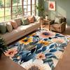 Moody Dark Blue Floral Oil Painting Area Rug Non-Slip Floor Mat for Living Room Bedroom Elegant Moody Home Decor