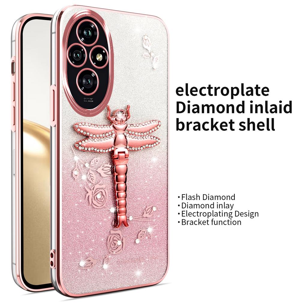 KADEM For Honor 200 Pro 5G Case Dragonfly Kickstand TPU Flowers Glitter Phone Cover