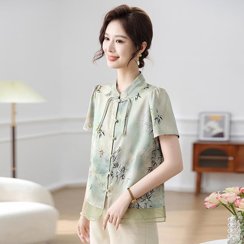 

Модная летняя рубашка с коротким рукавом для женщин 40-50 лет 5XL (suggested 140-155 jin) зелёный