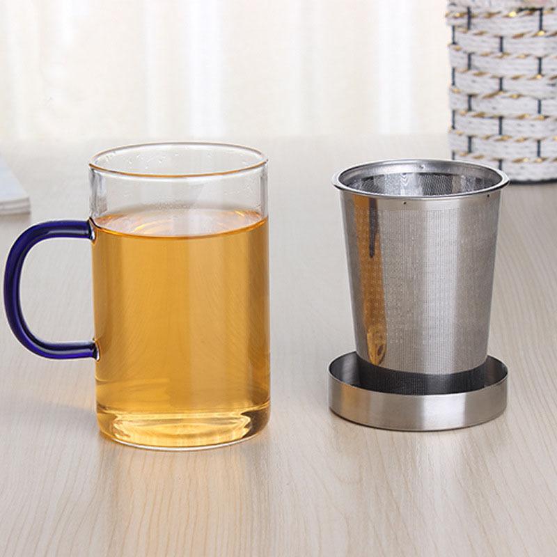 High borosilicate glass elegant cup home office single layer stainless steel filter transparent high temperature resistant flower teacup
