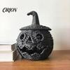 Small Lamp Holder for Halloween Handwoven Pumpkin Lantern, Vintage Rustic Decor, Hollow Smile Grimace Party Ornament Face Storage Jar with Lid,