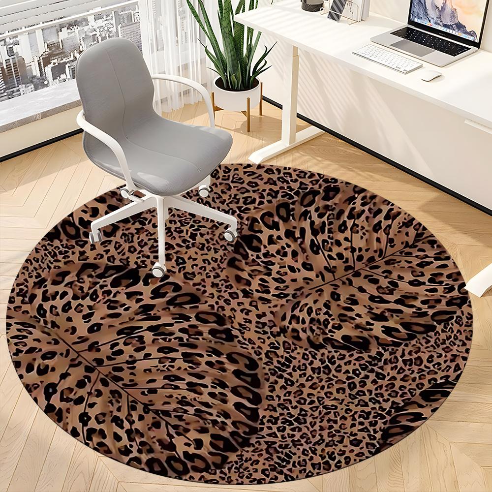 1pc Leopard Print Office Round Area Rug, Indoor Mat Suitable ForOffice, Under Office Chairs Bedroom Living Room Home Decor, Room Deco Q076