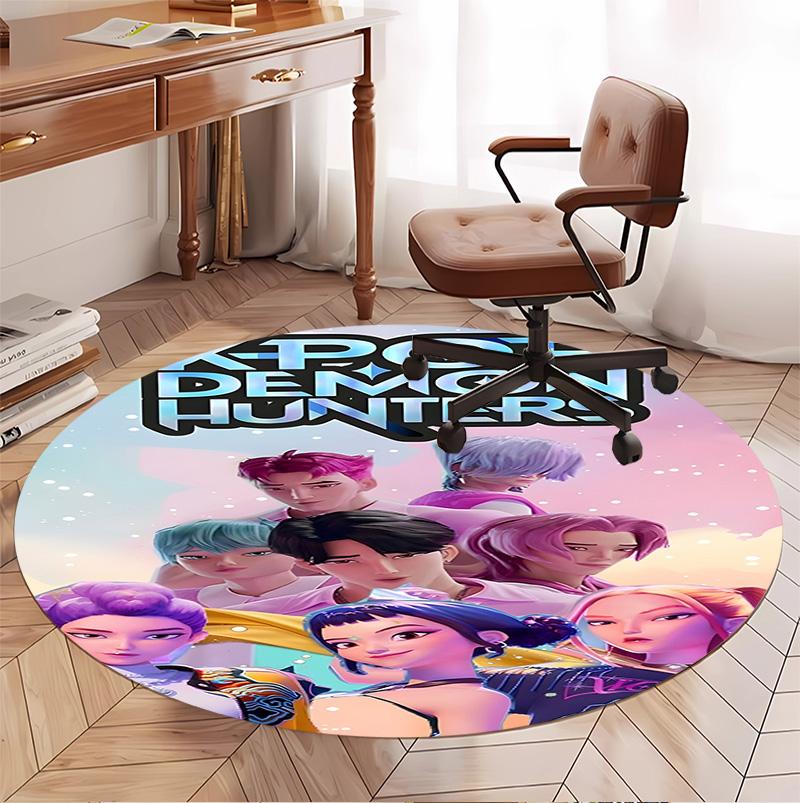 KPop Demon Hunters Pattern Round Rug, Indoor/Outdoor Mat, for Picnic, Gameroom, Bedroom, Office, Living Room, Home Decor Carpet, Birthday Gift